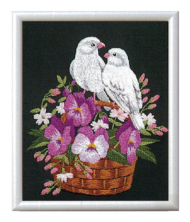 No.711 Violets and Little Birds Set with Frame