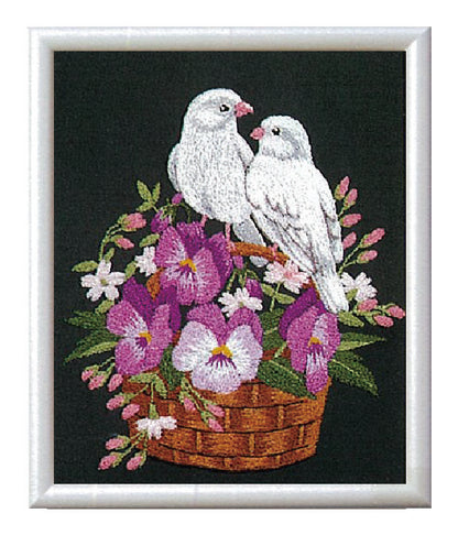 No.711 Violets and Little Birds Set with Frame