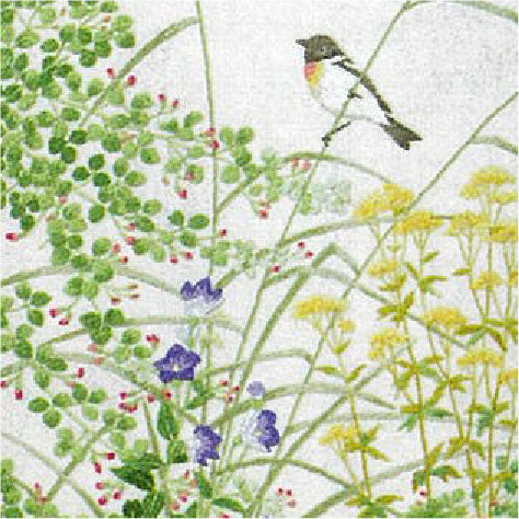 No86 秋草に小鳥